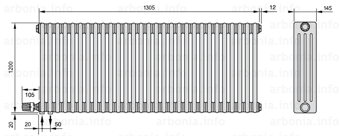 Схема (чертеж) Радиатор Arbonia 4120/29 №69 твн